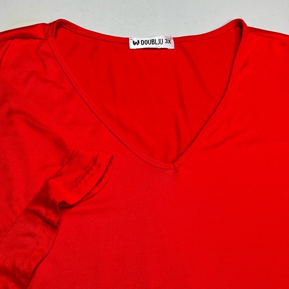 Doublju Bright Red V-Neck Short Sleeve Top - Picture 6 of 13